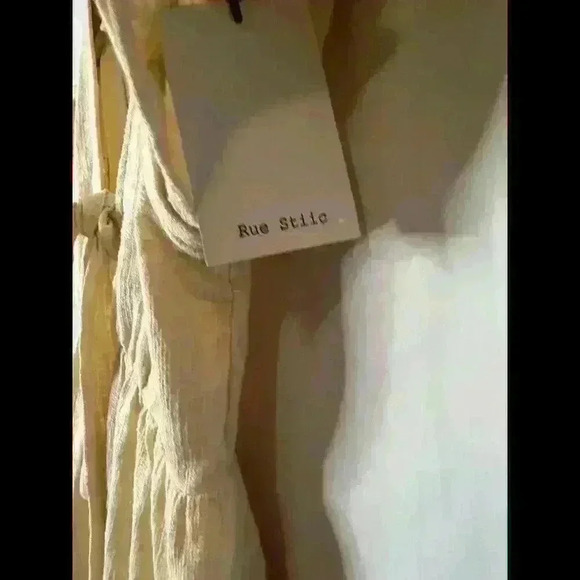 Rue Stiic Anthropologie Linen Ruffle Mini Dress Size L Boho Cream - Picture 7 of 9